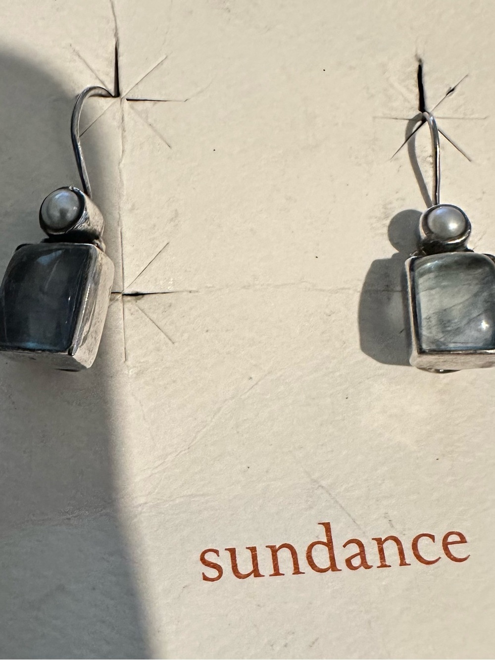 Sterling Silver Sundance labradorite and Pearl Drop Earrings - Picture 8 of 10